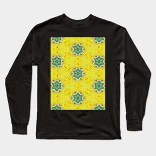Green Flowers on Yellow Background - WelshDesignsTP004 Long Sleeve T-Shirt
